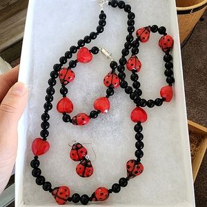 Handmade Ladybug Glass Ceramic Bead Jewelry Gift Set